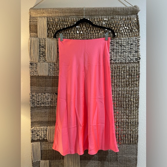 🩷 NWT J Crew hot pink neon satin midi skirt sz XS - Picture 2 of 9